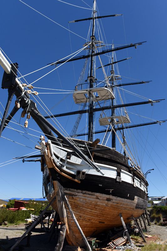 18A Replica Of The HMS Beagle Fitzroy Darwin Ship From The Front At Museo Nao Victoria Near Punta Arenas Chile